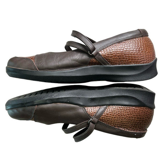 Aetrex Mary Jane Flat Loafer Two-Tone Brown Pebble Leather Women's Size 9 X-Wide - Picture 10 of 14